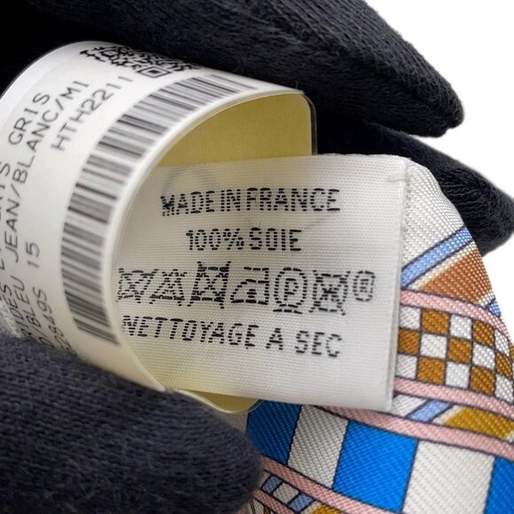 HERMES Twilly Brides et Gris-Gris Silk100% Blue Jean/White/Multicolor H062849S - Picture 7 of 8